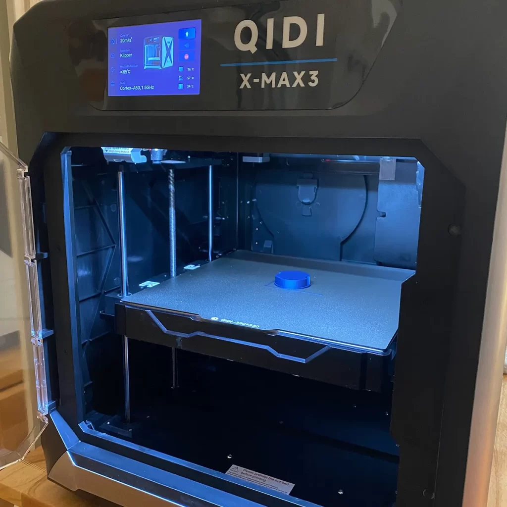 QIDI X-MAX-3 3D Printer finished printing a cap for Gardyn hydroponic system